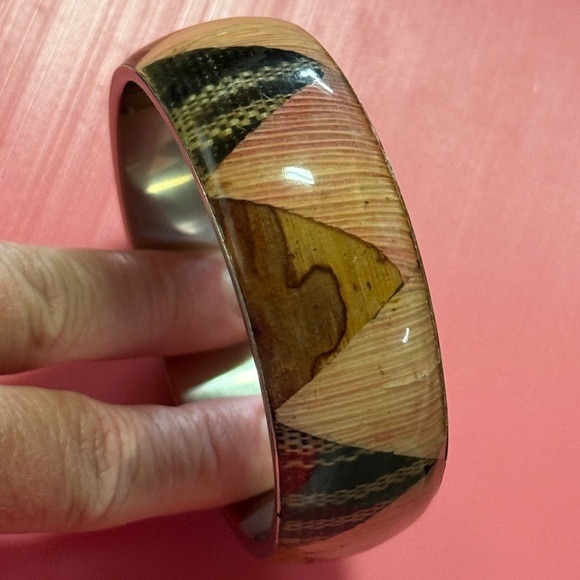 Chunky Geometric Wooden Bangle Bracelet - Picture 7 of 7